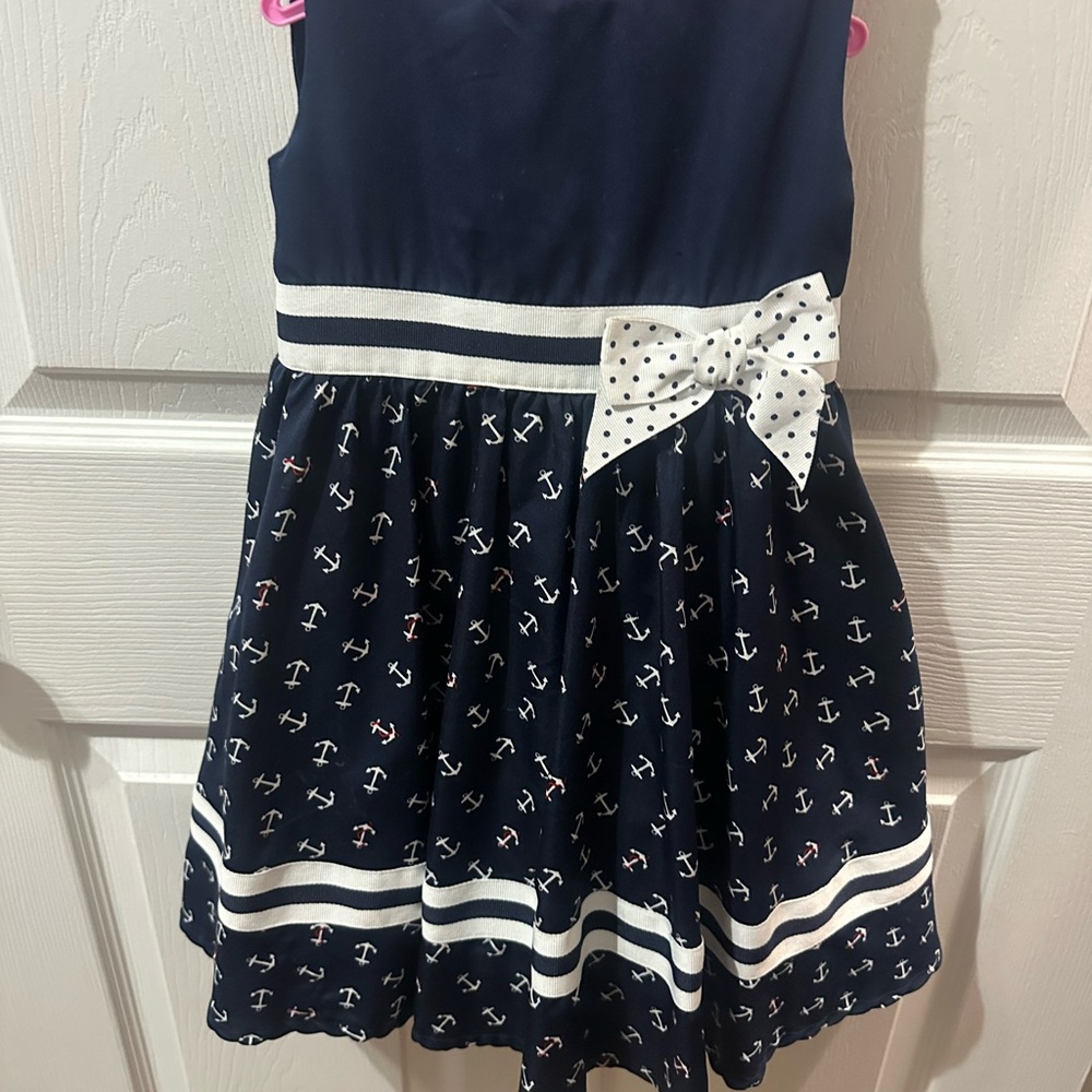 Maggie & Zoe Navy Anchor Print Dress with Polka Dot Bow 3-4T